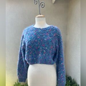 Cropped sweater wool blend knobby blue knit Sz 1 XS by Celia Tejada Espana